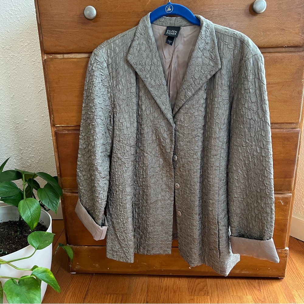 Eileen Fisher Silver Blazer Women’s S | 100% Tuscan Silk | Professional Workwear